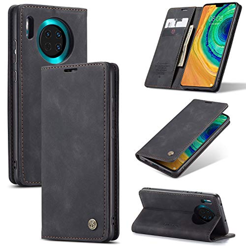 WenBaby CaseMe Hülle für Huawei Mate 30 Vintage Dünne Handyhülle mit Kartenfach Geld Slot Ständer PU Ledertasche Flip Schutzhülle für Huawei Mate 30- Schwarz von WenBaby