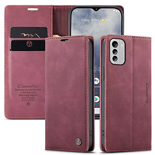 WenBaby CaseMe Hülle für Nokia G60 Vintage Dünne Handyhülle mit Kartenfach Geld Slot Ständer PU Ledertasche Flip Schutzhülle für Nokia G60- Rot von WenBaby