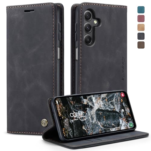 WenBaby CaseMe Hülle für Samsung Galaxy A15 4G/5G Vintage Dünne Handyhülle mit Kartenfach Geld Slot Ständer PU Ledertasche Flip Schutzhülle für Samsung Galaxy A15 4G/5G- Schwarz von WenBaby