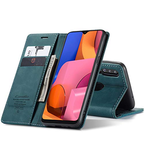WenBaby CaseMe Hülle für Samsung Galaxy A20S Vintage Dünne Handyhülle mit Kartenfach Geld Slot Ständer PU Ledertasche Flip Schutzhülle für Samsung Galaxy A20S- Blaugrün von WenBaby