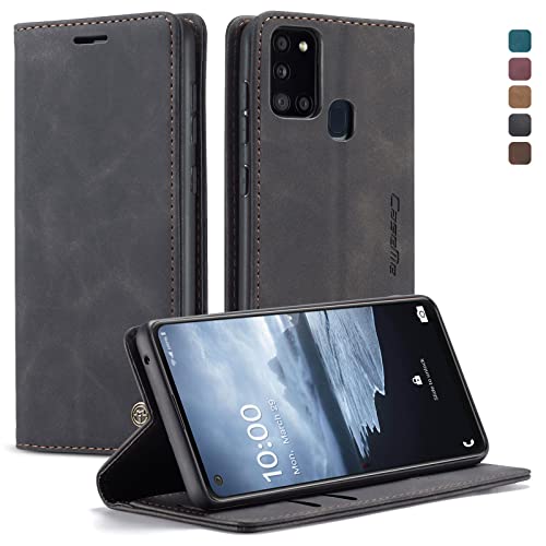 WenBaby CaseMe Hülle für Samsung Galaxy A21S Vintage Dünne Handyhülle mit Kartenfach Geld Slot Ständer PU Ledertasche Flip Schutzhülle für Samsung Galaxy A21S- Schwarz von WenBaby