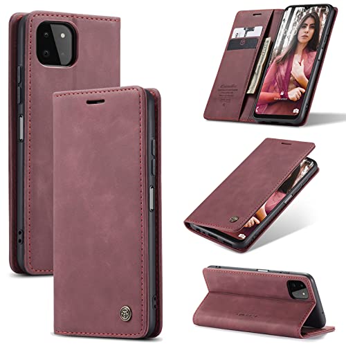 WenBaby CaseMe Hülle für Samsung Galaxy A22 5G/F42 5G/A22S Vintage Dünne Handyhülle mit Kartenfach Geld Slot Ständer PU Ledertasche Flip Schutzhülle für Samsung Galaxy A22 5G/F42 5G/A22S- Rot von WenBaby