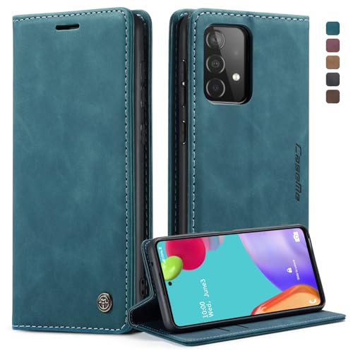 WenBaby CaseMe Hülle für Samsung Galaxy A52/A52S 5G Vintage Dünne Handyhülle mit Kartenfach Geld Slot Ständer PU Ledertasche Flip Schutzhülle für Samsung Galaxy A52/A52S 5G- Blaugrün von WenBaby