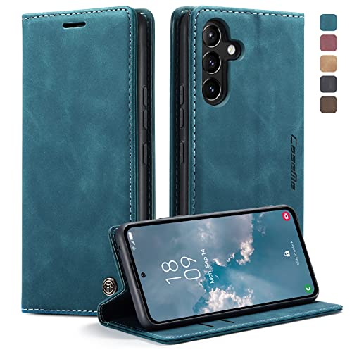 WenBaby CaseMe Hülle für Samsung Galaxy A54 Vintage Dünne Handyhülle mit Kartenfach Geld Slot Ständer PU Ledertasche Flip Schutzhülle für Samsung Galaxy A54- Blaugrün von WenBaby