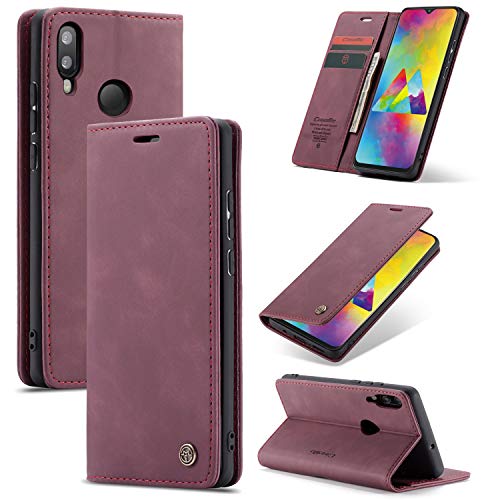 WenBaby CaseMe Hülle für Samsung Galaxy M20 Vintage Dünne Handyhülle mit Kartenfach Geld Slot Ständer PU Ledertasche Flip Schutzhülle für Samsung Galaxy M20- Rot von WenBaby