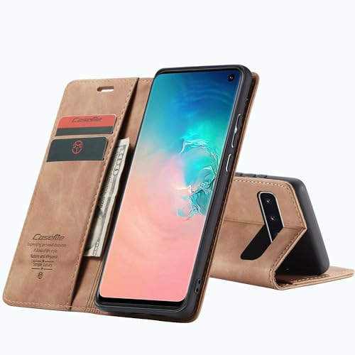 WenBaby CaseMe Hülle für Samsung Galaxy S10 5G Vintage Dünne Handyhülle mit Kartenfach Geld Slot Ständer PU Ledertasche Flip Schutzhülle für Samsung Galaxy S10 5G- Braun von WenBaby