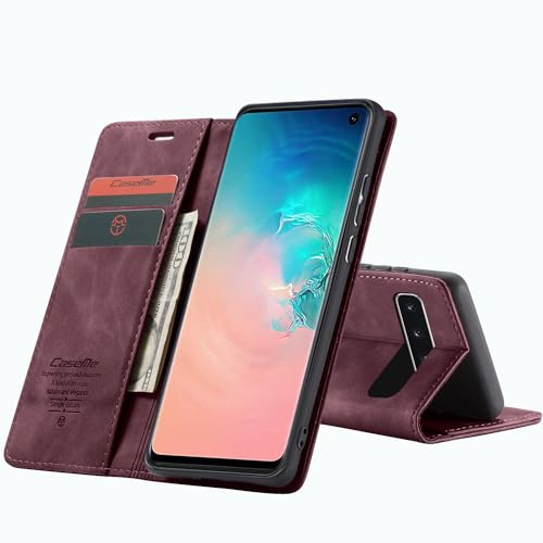 WenBaby CaseMe Hülle für Samsung Galaxy S10 5G Vintage Dünne Handyhülle mit Kartenfach Geld Slot Ständer PU Ledertasche Flip Schutzhülle für Samsung Galaxy S10 5G- Rot von WenBaby