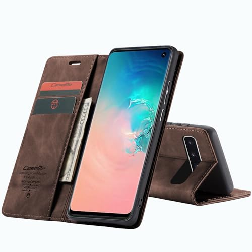 WenBaby CaseMe Hülle für Samsung Galaxy S10 Plus Vintage Dünne Handyhülle mit Kartenfach Geld Slot Ständer PU Ledertasche Flip Schutzhülle für Samsung Galaxy S10 Plus- Kaffee Braun von WenBaby