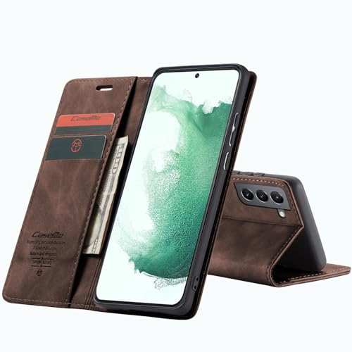 WenBaby CaseMe Hülle für Samsung Galaxy S22 Vintage Dünne Handyhülle mit Kartenfach Geld Slot Ständer PU Ledertasche Flip Schutzhülle für Samsung Galaxy S22- Kaffee Braun von WenBaby