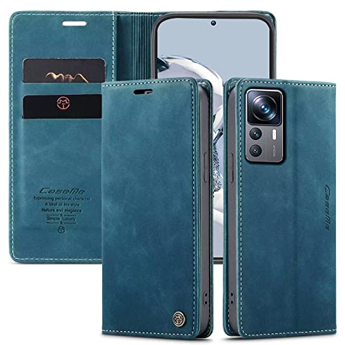 WenBaby CaseMe Hülle für Xiaomi 12T/Xiaomi 12T Pro Vintage Dünne Handyhülle mit Kartenfach Geld Slot Ständer PU Ledertasche Flip Schutzhülle für Xiaomi 12T/Xiaomi 12T Pro- Blaugrün von WenBaby