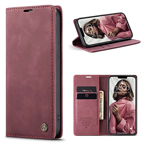 WenBaby CaseMe Hülle für Xiaomi Mi 9T/Redmi K20/K20 Pro Vintage Dünne Handyhülle mit Kartenfach Geld Slot Ständer PU Ledertasche Flip Schutzhülle für Xiaomi Mi 9T/Redmi K20/K20 Pro- Rot von WenBaby