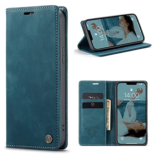 WenBaby CaseMe Hülle für iPhone 12 Pro Max Vintage Dünne Handyhülle mit Kartenfach Geld Slot Ständer PU Ledertasche Flip Schutzhülle für iPhone 12 Pro Max- Blaugrün von WenBaby