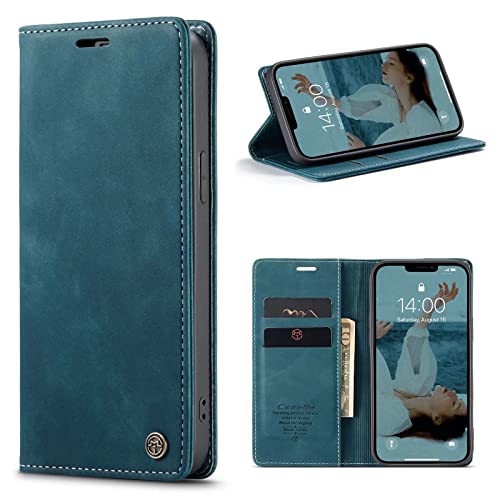 WenBaby CaseMe Hülle für iPhone 5/5S/SE Vintage Dünne Handyhülle mit Kartenfach Geld Slot Ständer PU Ledertasche Flip Schutzhülle für iPhone 5/5S/SE- Blaugrün von WenBaby