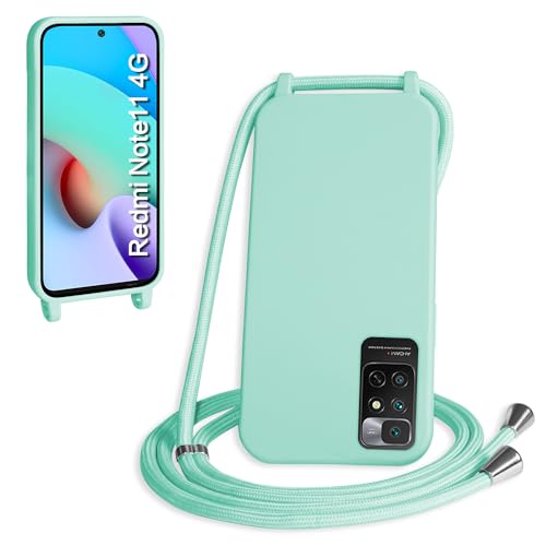 WenBaby Handykette für Xiaomi Redmi Note 11 4G/Note 11S Hülle mit Band,Handyhülle mit Schnur zum Umhängen Silikon Seil Necklace Schutzhülle mit Kordel Tasche Case TPU Bumper - Pfefferminzgrün von WenBaby