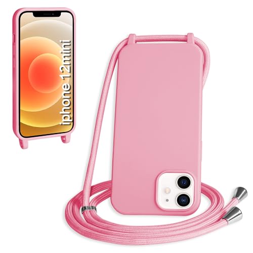 WenBaby Handykette für iPhone 12 Mini Hülle mit Band,Handyhülle mit Schnur zum Umhängen Silikon Seil Necklace Schutzhülle mit Kordel Tasche Case TPU Bumper für iPhone 12 Mini- Rosa von WenBaby