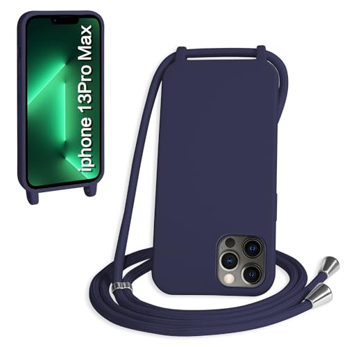 WenBaby Handykette für iPhone 13 Pro Max Hülle mit Band,Handyhülle mit Schnur zum Umhängen Silikon Seil Necklace Schutzhülle mit Kordel Tasche Case TPU Bumper für iPhone 13 Pro Max- Marineblau von WenBaby