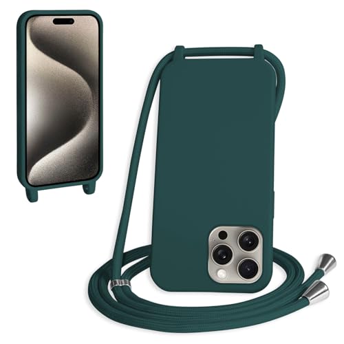 WenBaby Handykette für iPhone 16 Pro Max Hülle mit Band,Handyhülle mit Schnur zum Umhängen Silikon Seil Necklace Schutzhülle mit Kordel Tasche Case TPU Bumper für iPhone 16 Pro Max- Dunkelgrün von WenBaby