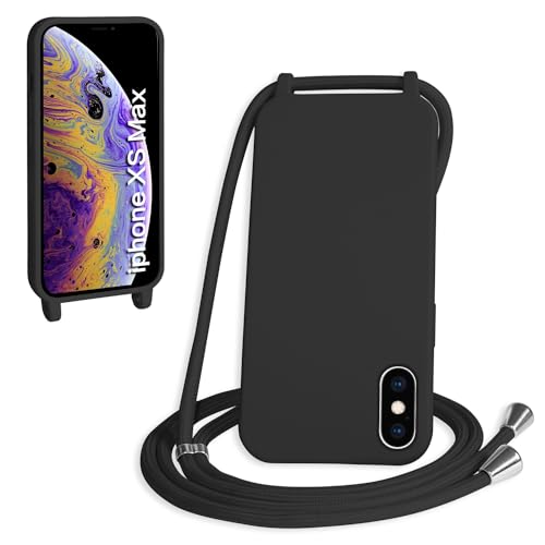 WenBaby Handykette für iPhone XS Max Hülle mit Band,Handyhülle mit Schnur zum Umhängen Silikon Seil Necklace Schutzhülle mit Kordel Tasche Case TPU Bumper für iPhone XS Max- Schwarz von WenBaby