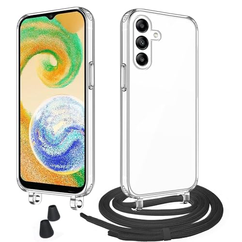 WenBaby Handykette mit Band für Samsung Galaxy A04S Schutzhülle Necklace Hülle mit Band Handyhülle für zum Umhängen Transparent Case mit Schnur,Schwarz von WenBaby