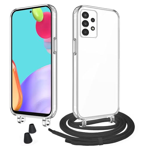 WenBaby Handykette mit Band für Samsung Galaxy A52/A52S Schutzhülle Necklace Hülle mit Band Handyhülle für zum Umhängen Transparent Case mit Schnur,Schwarz von WenBaby