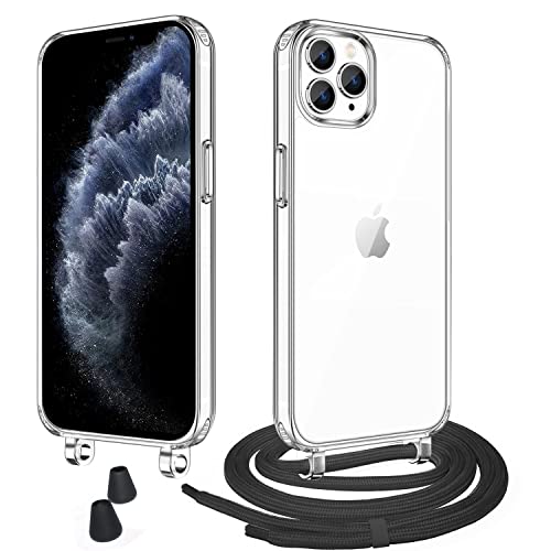 WenBaby Handykette mit Band für iPhone 11 Pro Max Schutzhülle Necklace Hülle mit Band Handyhülle für zum Umhängen Transparent Case mit Schnur,Schwarz von WenBaby