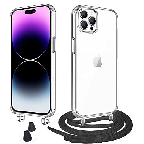 WenBaby Handykette mit Band für iPhone 12 Mini 5.4" Schutzhülle Necklace Hülle mit Band Handyhülle für zum Umhängen Transparent Case mit Schnur,Schwarz von WenBaby