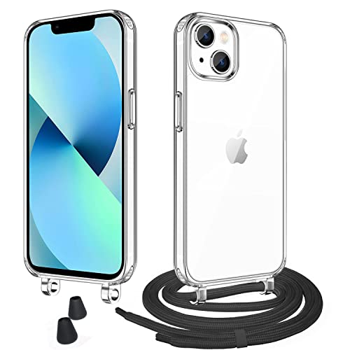 WenBaby Handykette mit Band für iPhone 13 6.1" Schutzhülle Necklace Hülle mit Band Handyhülle für zum Umhängen Transparent Case mit Schnur,Schwarz von WenBaby