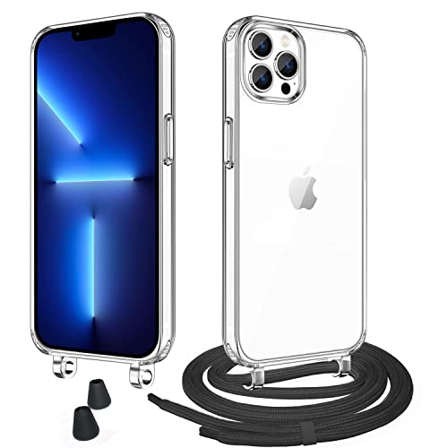 WenBaby Handykette mit Band für iPhone 13 Pro 6.1" Schutzhülle Necklace Hülle mit Band Handyhülle für zum Umhängen Transparent Case mit Schnur,Schwarz von WenBaby