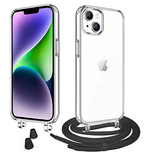 WenBaby Handykette mit Band für iPhone 14 Schutzhülle Necklace Hülle mit Band Handyhülle für zum Umhängen Transparent Case mit Schnur,Schwarz von WenBaby