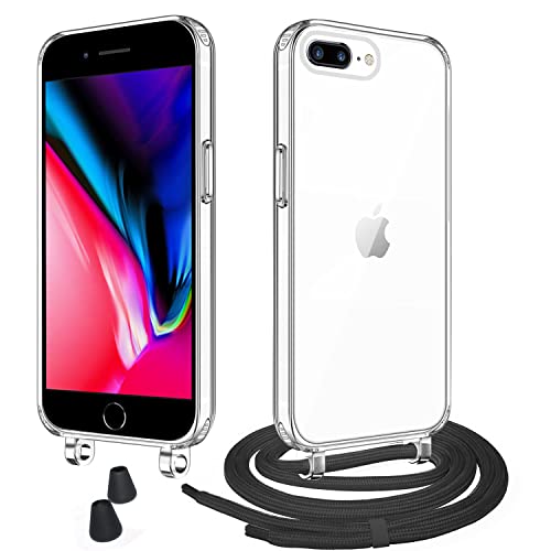 WenBaby Handykette mit Band für iPhone 7/8 Plus 5.5" Schutzhülle Necklace Hülle mit Band Handyhülle für zum Umhängen Transparent Case mit Schnur,Schwarz von WenBaby