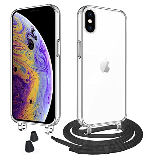 WenBaby Handykette mit Band für iPhone X/XS 5.8" Schutzhülle Necklace Hülle mit Band Handyhülle für zum Umhängen Transparent Case mit Schnur,Schwarz von WenBaby