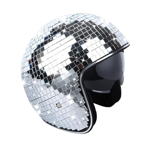 Wenbones Discokugel Hüte, Diskokugel Helm Disco Dekor Helme mit Einziehbarem Visier, Glitzer-Spiegelkugel-Helm, Disco-Party-Helm-Hut Für DJ-Club, Bühne, Party, Hochzeit, Urlaub (A) von Wenbones