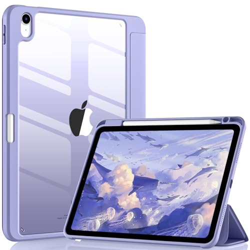 Wenlaty Hülle Kompatibel mit iPad Air 5./4th Generation 10.9 Zoll 2022/2020 mit Stifthalter, für iPad Air 5/4 Hülle, [Auto Sleep/Wake] Slim Smart Cover mit Clear Transparent Back Shell, Lavendel von Wenlaty