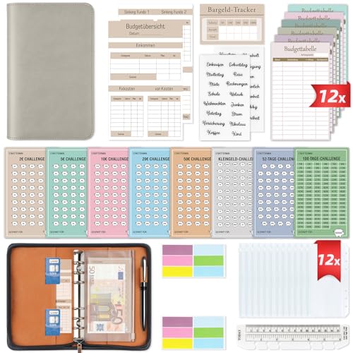 Upgrade Budget Planner Deutsch mit Reißverschluss - Bugetplaner Deutsch Startset mit 8 Sparchallenges - Finanzplaner Haushaltsbuch - Geld Organizer Sparbuch - Cash Stuffing - Budget Binder A6 von WenmthG