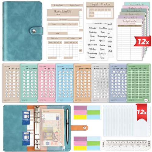 Budget Planner Deutsch Geld Sparen - Bugetplaner Startset mit 8 Sparchallenges - Finanzplaner Haushaltsbuch - Geld Organizer Sparbuch - Cash Stuffing - Budget Binder A6 - Sparen mit Umschlagmethode von WenmthG