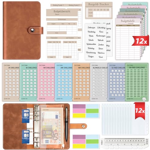 Budget Planner Deutsch Geld Sparen - Bugetplaner Startset mit 8 Sparchallenges - Finanzplaner Haushaltsbuch - Geld Organizer Sparbuch - Cash Stuffing - Budget Binder A6 - Sparen mit Umschlagmethode von WenmthG