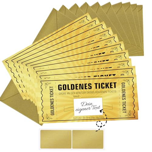 WenmthG 10 STK Geburtstagskarte Goldenes Ticket mit Umschlag, Überraschung Geschenke als Abitur, Einschulung Schulkind, Prüfung Bestanden - Geschenke für Frauen, Gutschein zum selber ausfüllen von WenmthG