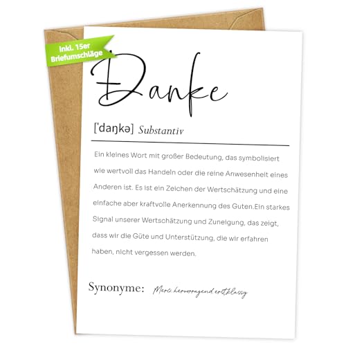 WenmthG - 15er Danke Karte A6 (inkl. 15er Briefumschläge) - Dankeschön Geschenke - Dankeskarten Definition - kleines Dankeschön für Kollegen - Abschiedskarten Büro und Arbeit - Dankeskarten von WenmthG