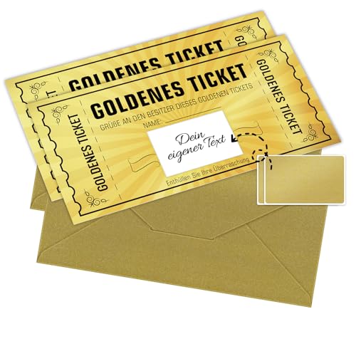 WenmthG 2 STK Goldenes Ticket Gutschein mit Umschlag, Geschenke für Frauen, Gutschein zum selber ausfüllen - Weihnachtsgeschenke, Kinogutschein, Reisegutschein - Geburtstagskarte, Geburtstagsgeschenk WenmthG 2 STK Goldenes Ticket Gutschein mit Umschlag, Geschenke für Frauen, Gutschein zum selber ausfüllen - Weihnachtsgeschenke, Kinogutschein, Reisegutschein - Geburtstagskarte, Geburtstagsgeschenk von WenmthG