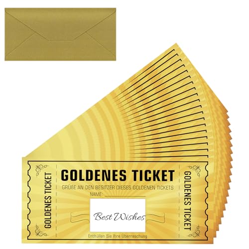 WenmthG 20 STK Geburtstagskarte Goldenes Ticket mit Umschlag, Gutschein zum selber ausfüllen, Überraschung Geschenke als Team, Geburtstagsgeschenk - Reisegutschein, Kinogutschein WenmthG 20 STK Geburtstagskarte Goldenes Ticket mit Umschlag, Gutschein zum selber ausfüllen, Überraschung Geschenke als Team, Geburtstagsgeschenk - Reisegutschein, Kinogutschein von WenmthG
