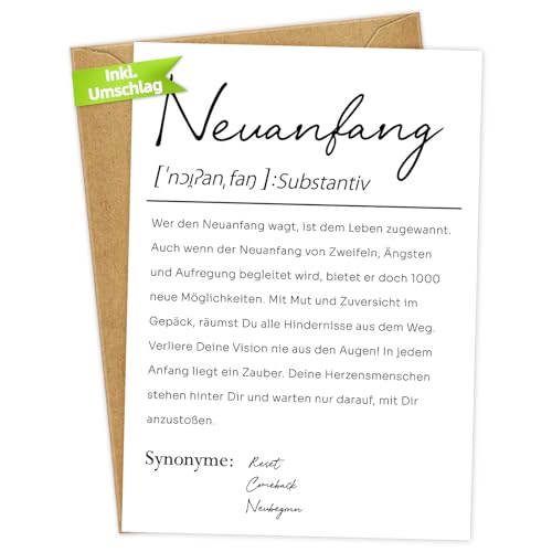 WenmthG - Definition Neuanfang Karte A6 (inkl. Briefumschlag) - new Beginnings - karte abschied - neuer Job Geschenk - Geschenke für Kollegen, Mitarbeiter, Frauen, Männer von WenmthG