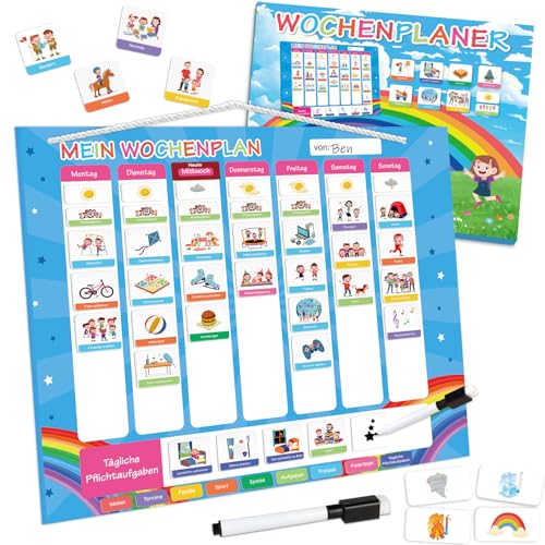 Wochenplaner Kinder - Montessori Magnettafel inkl. 252 Magnete & Kordel & Stift - Kalender Kinder to Do Liste, Tagesplan Routine - beschreib- und abwischbar - Einschulung Geschenk Wochenplaner Kinder - Montessori Magnettafel inkl. 252 Magnete & Kordel & Stift - Kalender Kinder to Do Liste, Tagesplan Routine - beschreib- und abwischbar - Einschulung Geschenk von WenmthG