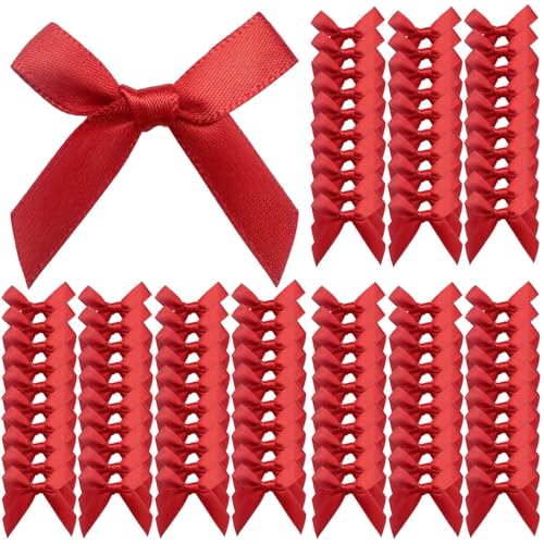 100 Stück rote Schleifen, 4,9 cm kleine Schleifendekorationen, Mini-Satin-Stoffschleifen zum Basteln und Verpacken von Geschenken (rot) von Wenreykeji