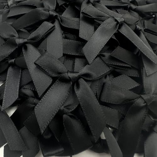 100 Stück schwarze Schleifen, 4,9 cm kleine Schleifendekorationen, Mini-Satin-Stoffschleifen zum Basteln und Verpacken von Geschenken (schwarz) von Wenreykeji