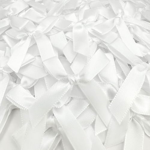 100 Stück weiße Schleifen, 4,9 cm kleine Schleifendekorationen, Mini-Satin-Stoffschleifen zum Basteln und Verpacken von Geschenken (weiß) von Wenreykeji