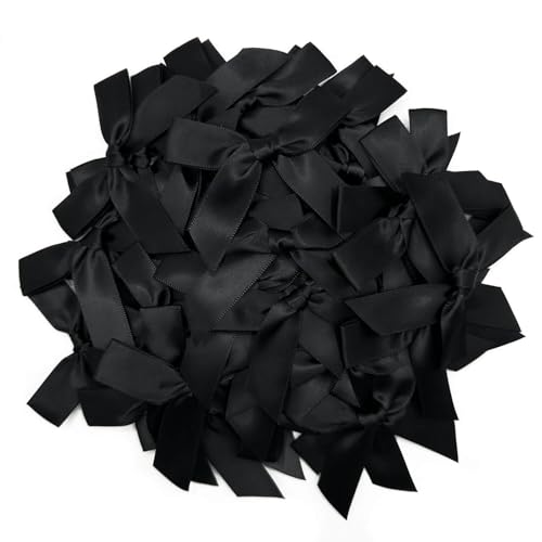 50 Stück schwarze Schleifen, 7,1 cm Satin-Stoffschleifen, Mini-Schleifen für Geschenkverpackungen, Hochzeiten, Party-Dekorationen (schwarz) von Wenreykeji