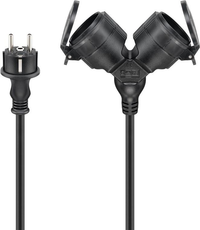 Goobay Doppel-Verlängerungskabel Outdoor 10 m schwarz - Schutzkontaktstecker Typ F CEE (65435) von Wentronic