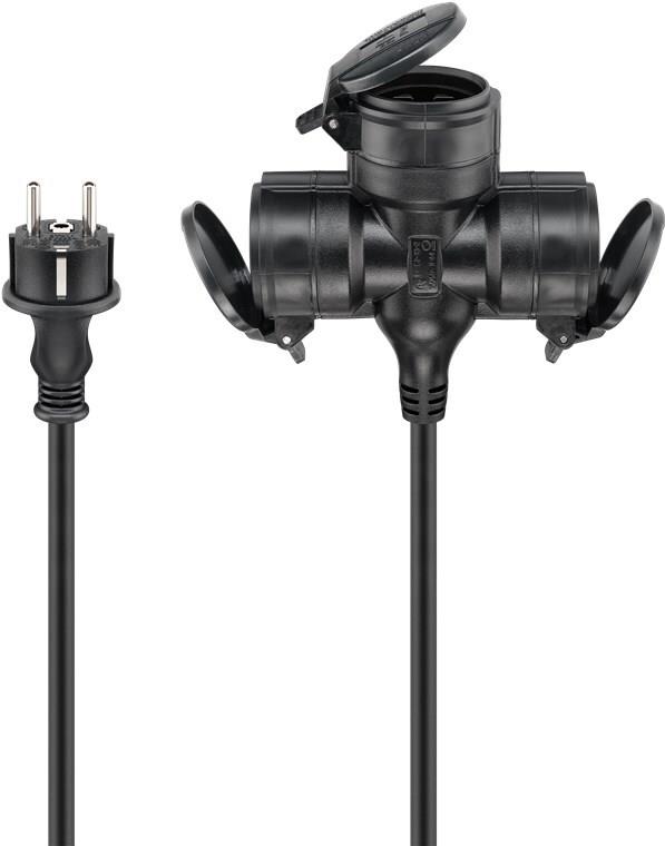 Goobay Dreifach-Verlängerungskabel Outdoor 5 m schwarz - Schutzkontaktstecker Typ F CEE (65437) von Wentronic