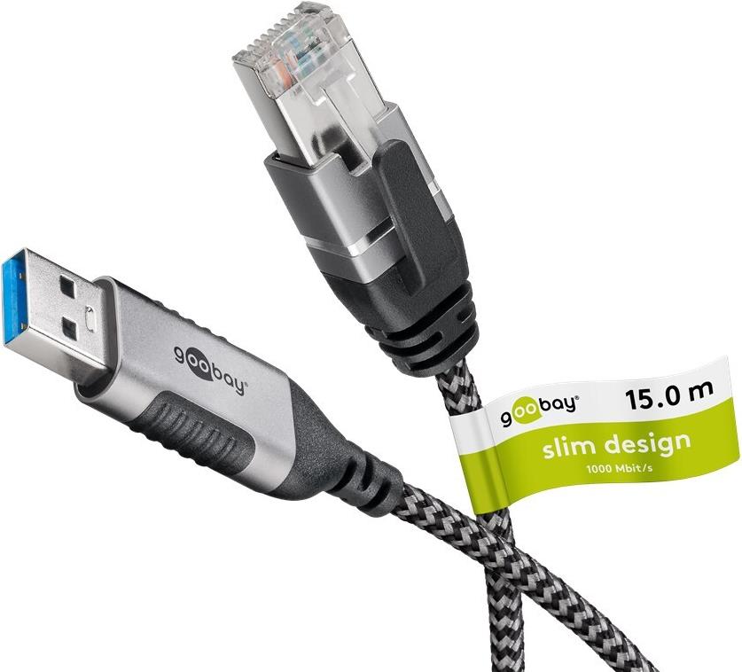 Goobay Ethernet-Kabel USB-A 3.0 auf RJ45 Slim 15 m - verbindet Router Modem oder (74400) von Wentronic