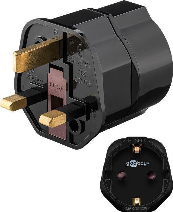 Goobay Netzadapter, Schwarz - Schutzkontaktbuchse (Typ F, CEE 7/4) > British 3-Pin-Stecker (Typ G, BS 1363) (45352) von Wentronic